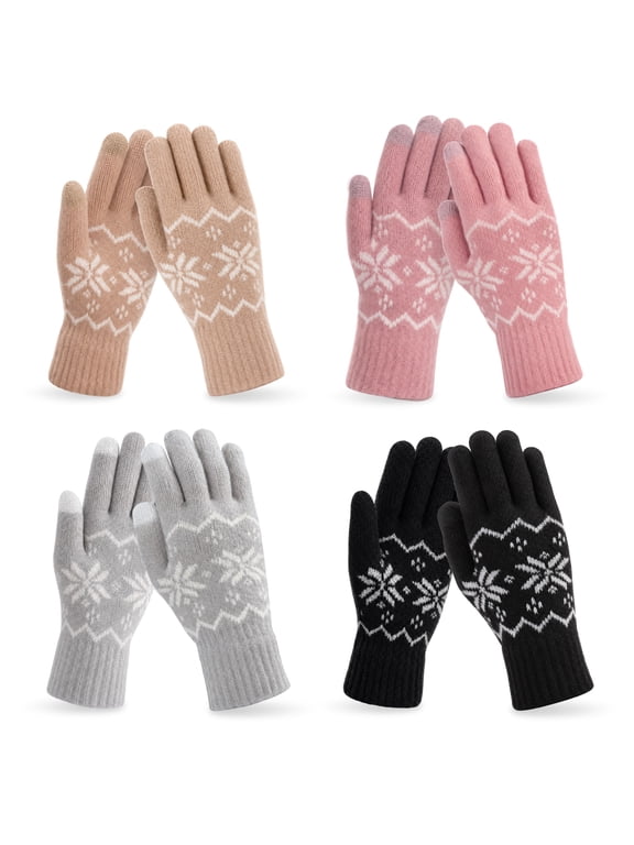4 Pairs Winter Gloves for Women, Warm Soft Touchscreen Winter Gloves for Women, Elastic Cuff Knit Glove Fashion Knit Mittens Warm Winter Gloves for Cold Weather