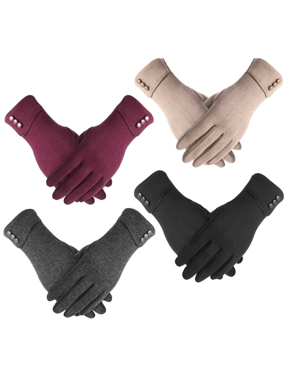 4 Pairs Winter Gloves for Women, Touchscreen Texting Winter Gloves Women, Elegant Button Design Warm Winter Glove for Cold Weather