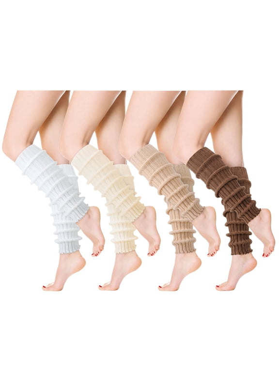 4 Pairs Women Leg Warmers, Thick Thermal Knit Leg Warmers, Stretchy Soft Long Boot Socks for 80s Party, Sports, Daily Wear
