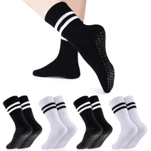 Bocaoying 4 Pairs Women Pilates Grip Socks, Non Slip Yoga Socks with Grips, Long Non Slip Yoga Grippy Socks, Crew Socks for Pilates,Barre Hospital Athletic Socks for Women