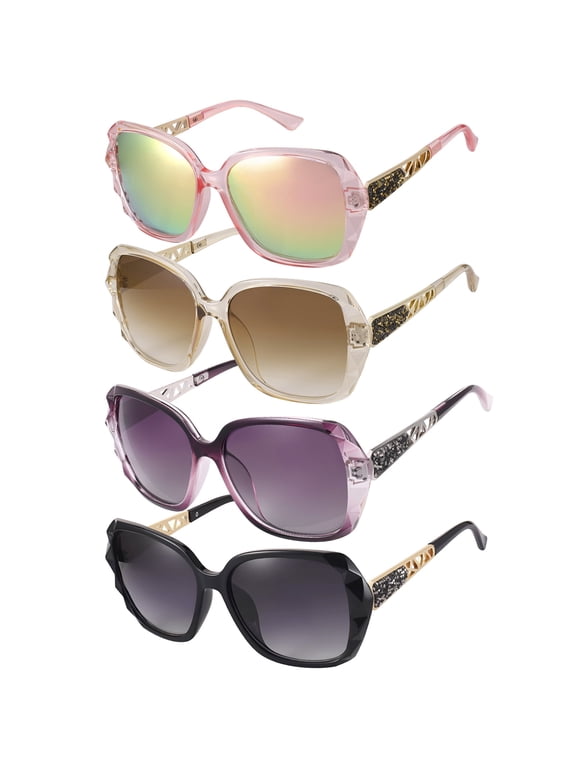 4 Pairs Women Polarized Sunglasses, Oversized UV 400 Protection Sun Glasses with 4 Colors, Fashion Ladies Large Sunglasses Trendy with Shiny Rhinestone