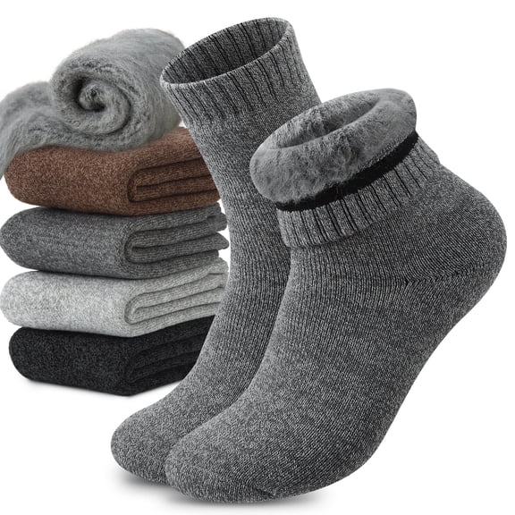 Bocaoying 4 Pairs Wool Socks for Men, Size 7-10 Thermal Crew Socks, Thick Winter socks Warm Socks for Men, Fuzzy Fluffy Plush Fleece Crew Socks for Gift Winter Work Hiking