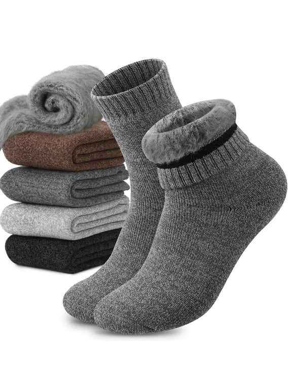 4 Pairs Wool Socks for Men, Size 7-10 Thermal Crew Socks, Thick Winter socks Warm Socks for Men, Fuzzy Fluffy Plush Fleece Crew Socks for Gift Winter Work Hiking