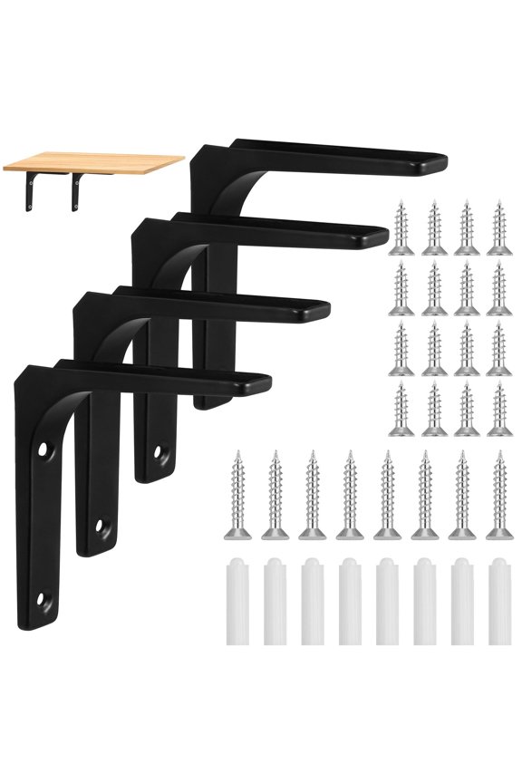 4 Pcs Shelf Brackets Matte Black,4 Inch L Shaped Wall Brackets Heavy Duty Floating Shelf Holders,Decorative Support Brackets,Joint Angle Bracket(Black)