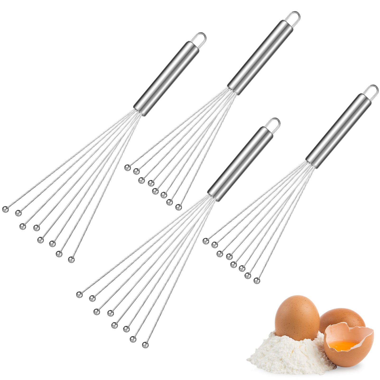 Bocaoying 4 Pcs Stainless Steel Ball Whisk, 10Inch and 12Inch Egg