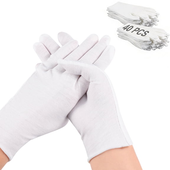 Bocaoying 40 Pcs White Cotton Gloves for Dry Hands Sleeping, Eczema Moisturizing Gloves for Men and Women, Washable Premium Cotton Gloves for Coin Jewelry Silver Inspection (L Size)