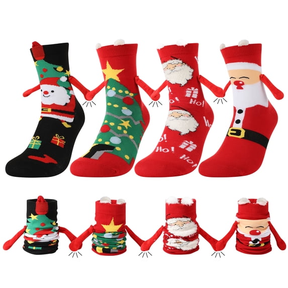 Bocaoying 4Pairs Chritsmas Magnetic Holding Hands Socks, Funny & Crazy Silly Socks, Cool Valentine Gifts for Teens Boys Girls Friends, Couple Galentines Gifts