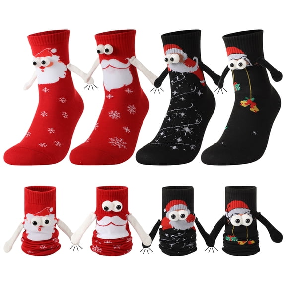 Bocaoying 4Pairs Chritsmas Magnetic Holding Hands Socks, Funny & Crazy Silly Socks, Cool Valentine Gifts for Teens Boys Girls Friends, Couple Galentines Gifts
