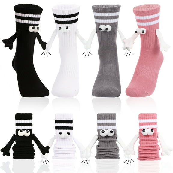 Bocaoying 4Pairs Magnetic Hand Holding Socks, Funny Couple Silly Socks, Funny & Crazy Silly Socks for Women, Girls