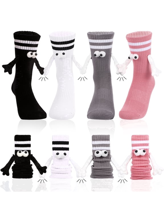 4 Pairs Crazy Silly 3D Eye Magnetic Socks - Funny Googly Eye Novelty Crew Socks, Weird Gag Gifts for Men Women