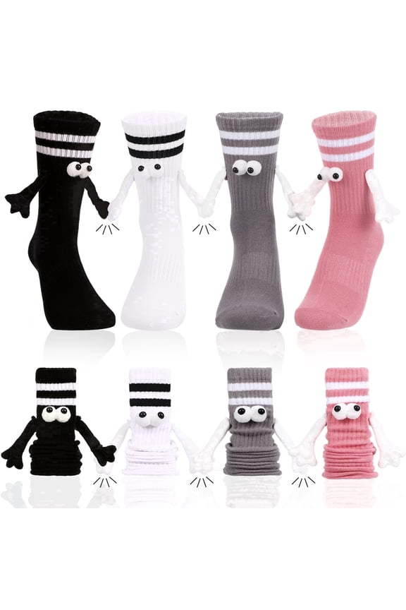 4 Pairs Crazy Silly 3D Eye Magnetic Socks - Funny Googly Eye Novelty Crew Socks, Weird Gag Gifts for Men Women