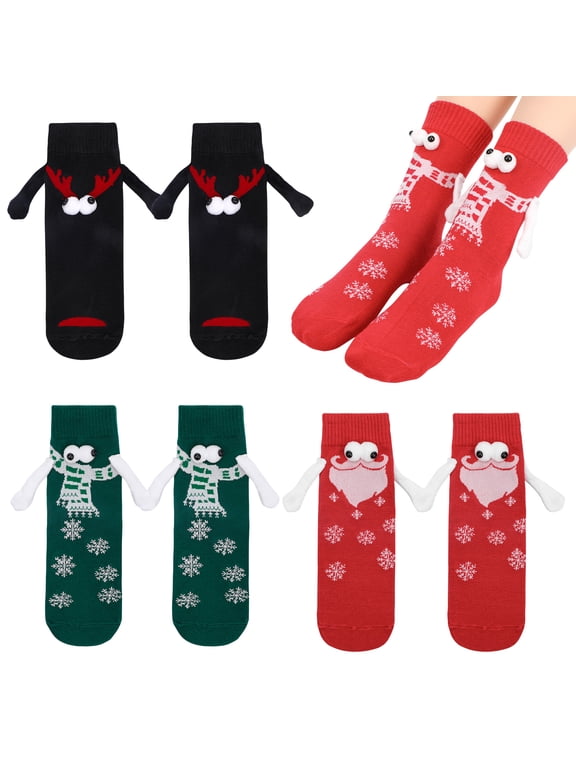 4Pairs Magnetic Holding Hands Socks, Novelty Funny Women Men Socks, Couple Boyfriend for Gifts Halloween Christmas Sock