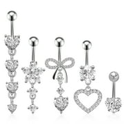 Bocaoying 5 Pcs Belly Button Ring Pendants, Belly Button Piercing Jewelry, Dangle Belly Button Rings, Stainless Steel Belly Rings for Women, Cute Heart-Shaped Bow Flower Pregnancy Belly Rings