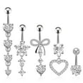 thumbnail image 1 of Bocaoying 5 Pcs Belly Button Ring Pendants, Belly Button Piercing Jewelry, Dangle Belly Button Rings, Stainless Steel Belly Rings for Women, Cute Heart-Shaped Bow Flower Pregnancy Belly Rings, 1 of 7
