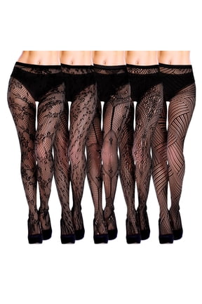 5 Pack Fishnet Tights for Women, Assorted Pattern Fishnet Stockings, Stretchy Allover Fishnet Pantyhose for Girlfriend, Date Night, Plus Size (Up to 165lbs)