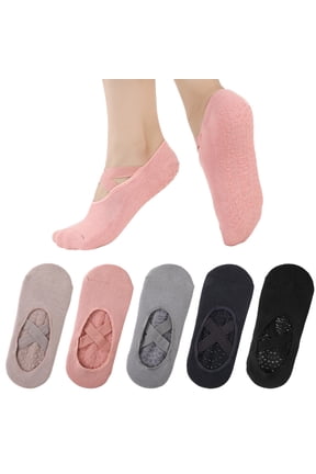 5-Pair Women's Non-Slip Pilates Socks, Moisture-wicking Grip Socks with Cross Band, Yoga Socks with Silicone Dots for Workout, Ballet, Gym, Hospital, Home Use