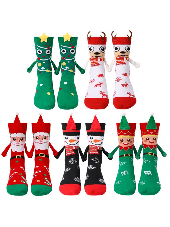 5 Pairs Funny Christmas Socks, Magnetic Hand Holding Socks, Christmas Stocking Stuffers for Women Men Couples, Xmas Gag Gifts