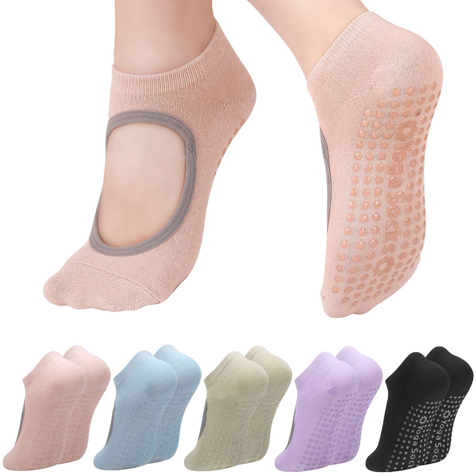 Bocaoying 5 Pairs Grip Pilates Socks for Women Yoga Socks with Grips Open Top Non Slip Grippy Socks for Barre, Ballet, Barefoot Workout