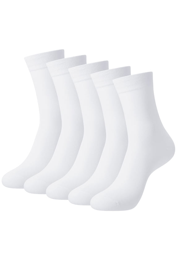 5 Pairs Bamboo Fiber Socks for Men Women, Solid White Breathable Moisture Wicking Athletic Socks, Casual Business Crew Socks, Mesh Ventilation Comfort Fit, 7-10