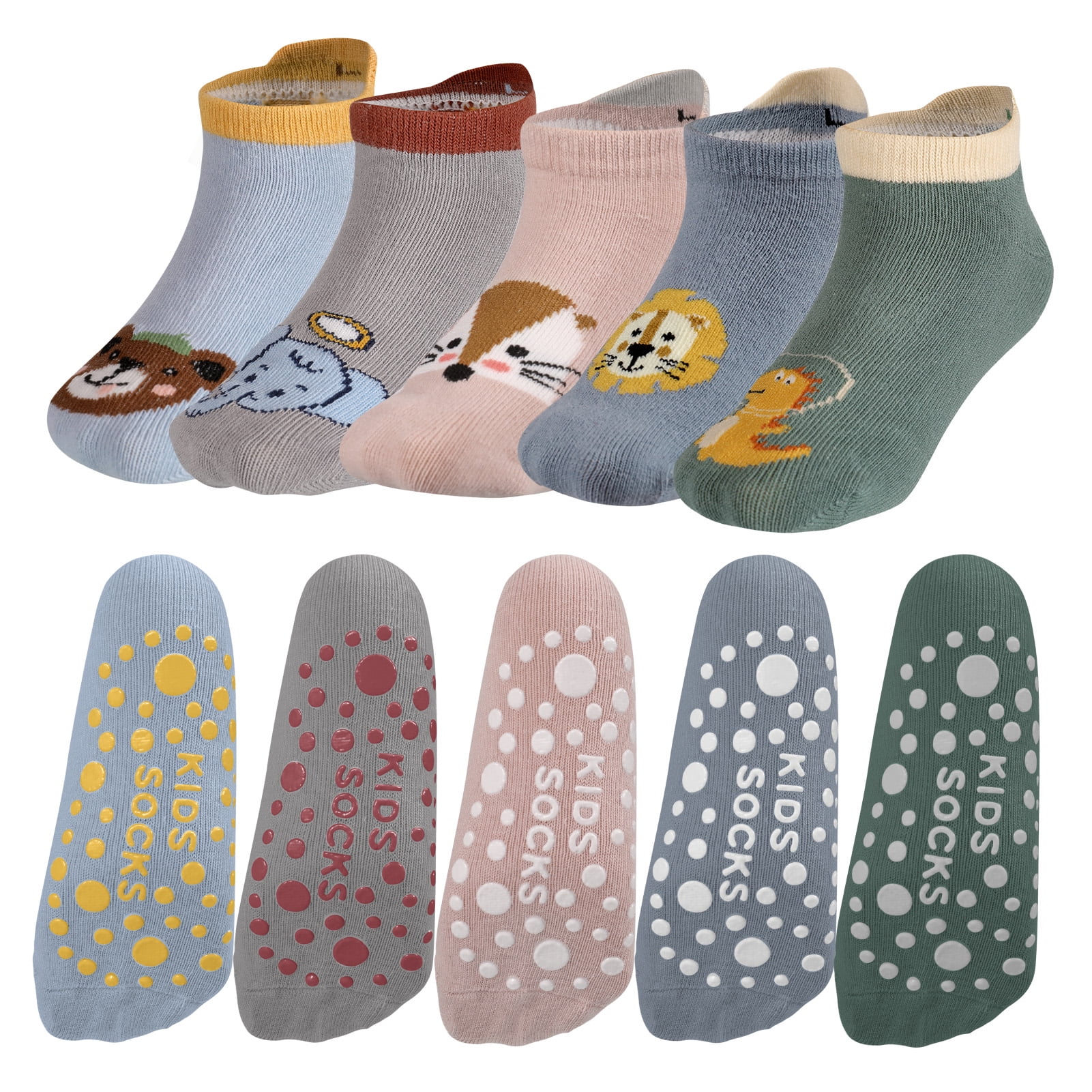 Bocaoying 5 Pairs Non Slip Toddler Grip Socks, Unisex Baby Warm Socks with Cute Animal Pattern