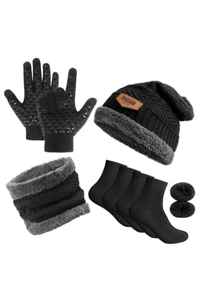 5 Pcs Winter Hat Scarf Gloves Set, Winter Fleece Lined Beanie Hat Scarf Sock Touchscreen Gloves Set for Men Women