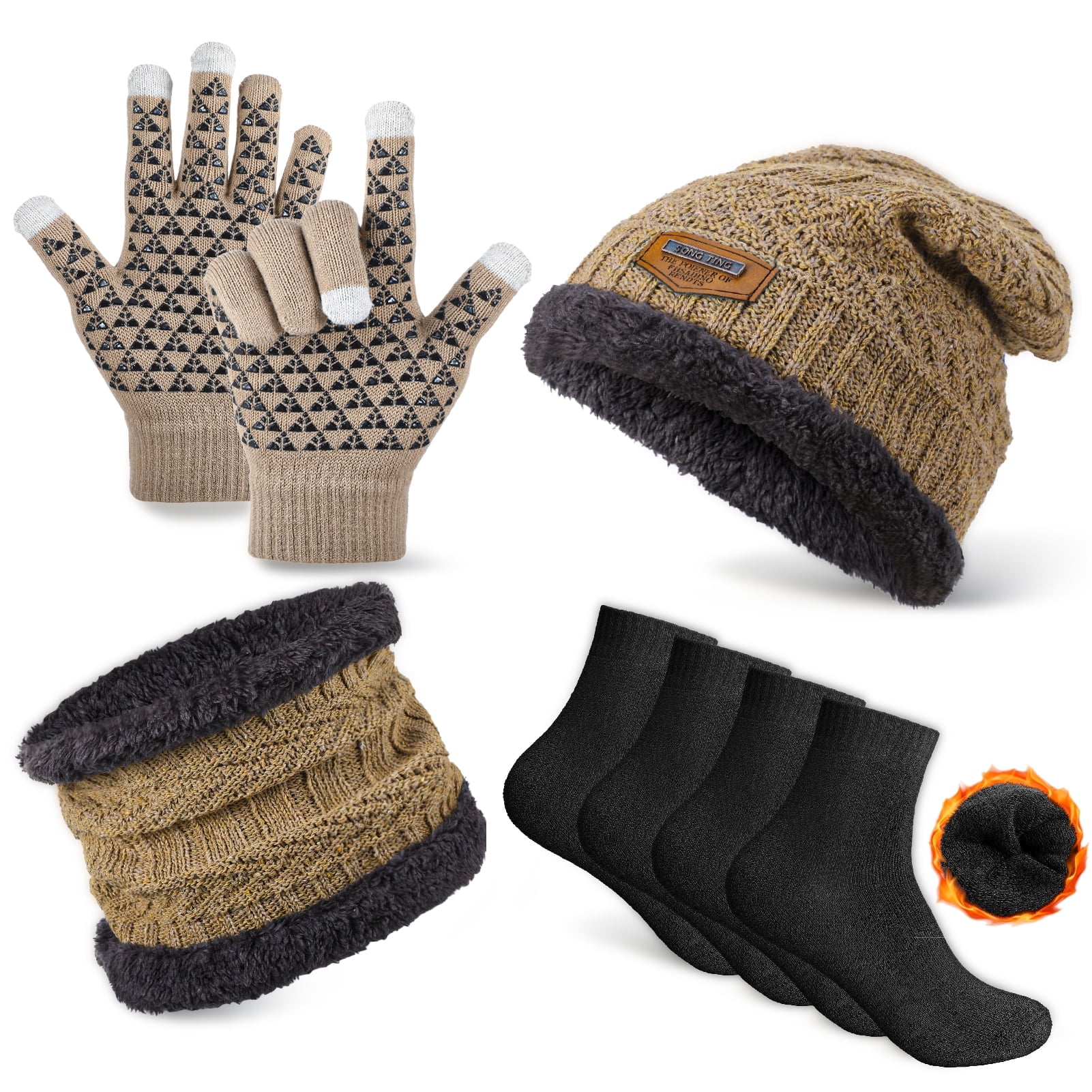 Bocaoying 5-Piece Winter Hat Scarf Gloves Set for Men and 