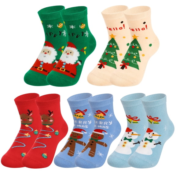 Bocaoying 5Pairs Kids Christmas Crazy Socks, Novelty Funny Winter Socks for Boys Girls, Xmas Silly Dress Sock Gift for Kids 6-9 Years