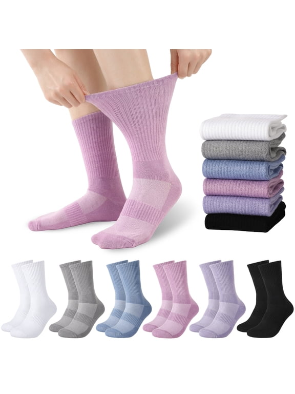 6 Pack Bamboo Viscose Diabetic Socks, Moisture Wicking Odor Control Bamboo Fiber Viscose Socks, Loose Everyday Socks, Great Gift for Swollen Feet