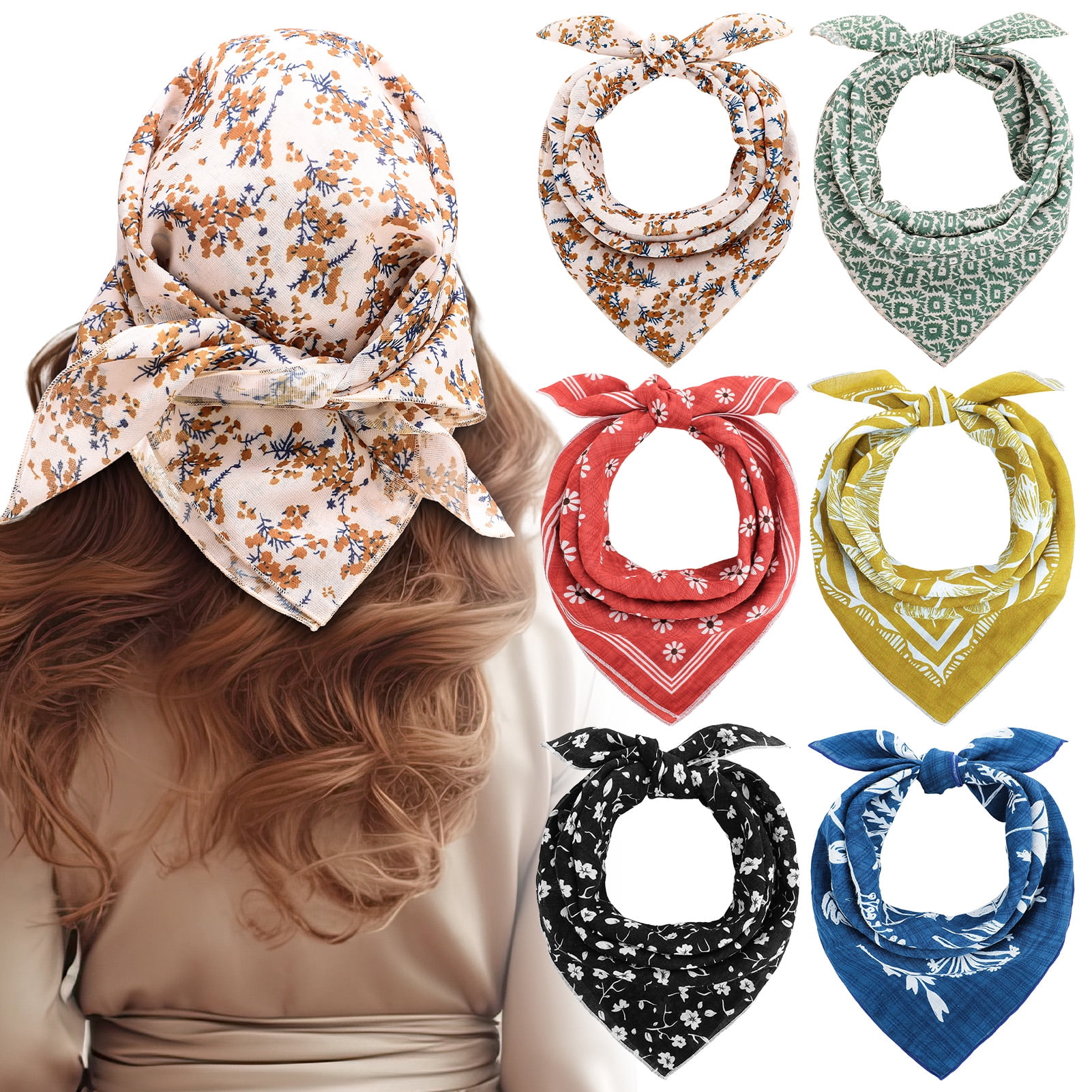 Bocaoying 6 Pack Fashion Head Scarves for Women, Elegant Square Scarves
