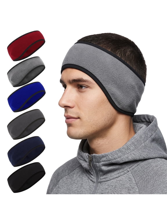 6 Pack Polar Fleece Ear Warmer Headbands for Women Men, Winter Running Headband Ear Covers for Cold Weather, Stretchy No-Slip Sports Headband for Cycling Skiing, Multicolor