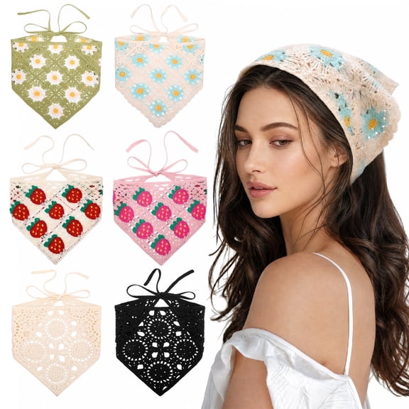 Bocaoying 6 Pack Crochet Headband for Women, Triangle Bohemian Hair Wrap, Soft Breathable 3-in-1 Set for Beach Photoshoot Vacation Gift, Multi-Color