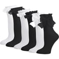 thumbnail image 1 of Bocaoying 6 Pairs Womens Ruffle Socks, Cute Lace Socks with Bowties, Comfortable Frilly Socks, Lettuce Socks, Princess Style Dress Crew Socks Lolita Gift for Ladies Girls, White and Black, 1 of 8