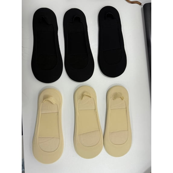 Bocaoying 6-Pair Women's Ice Silk No Show Socks, Invisible Low Cut Socks with Sponge Padding, Non-Slip Cotton Socks with Grip(3 Nude+3 Black), Thin & Breathable for US Women's 6.5-9.5, Gift for Her