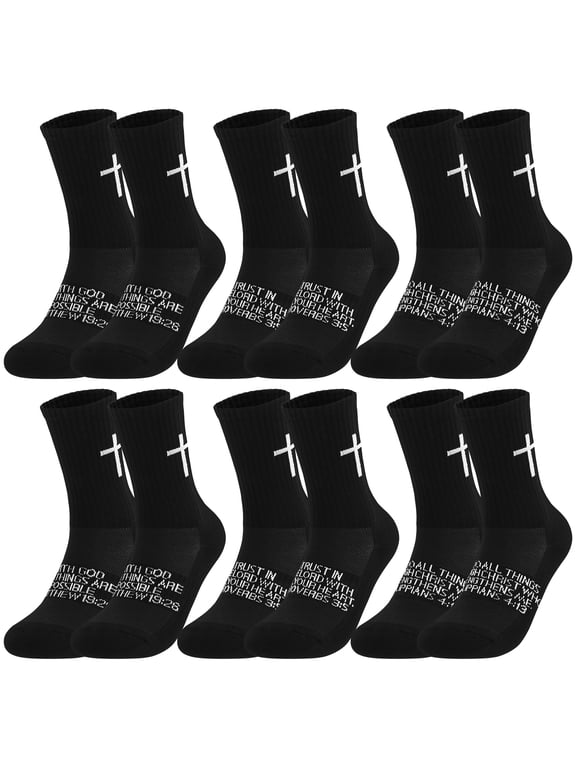6 Pairs Christian Socks, Prayer Socks Birthday Gifts for Dad, Men Husband Grandpa Fathers Day, US Size 6-9.5