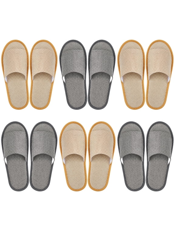 6 Pairs Disposable Slippers for Guest, Washable Open Toe Slippers, Indoor Slipper Non-slip Spa Slippers for Home Hotel Bedroom Travel Unisex Universal Size