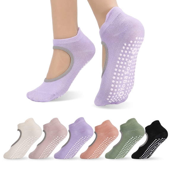 Bocaoying 6 Pairs Grip Pilates Socks for Women, Non-Slip Yoga Socks with Openwork Design, Non Skid Grippy Socks for Barre, Ballet, Dance, Barefoot Workout