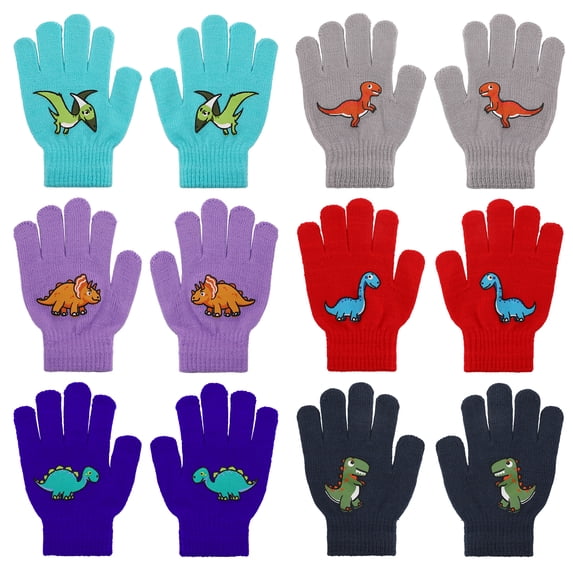 Bocaoying 6 Pairs Kid's Winter Magic Gloves, Full Fingers Stretchy Knitted Glovesfor Boys or Girls, Children Warm Wool Lined Gloves, Toddler Knitted Ski Mittens for Ages 3-10