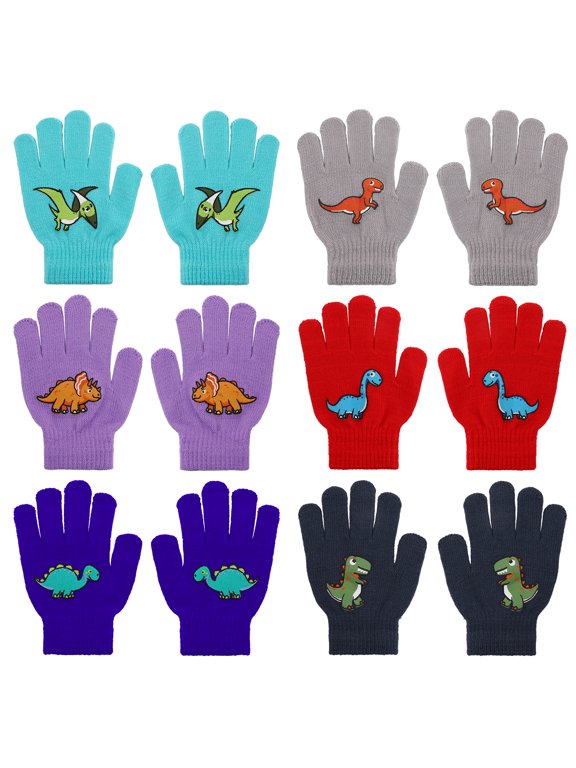 6 Pairs Kid's Winter Magic Gloves, Full Fingers Stretchy Knitted Glovesfor Boys or Girls, Children Warm Wool Lined Gloves, Toddler Knitted Ski Mittens for Ages 3-10