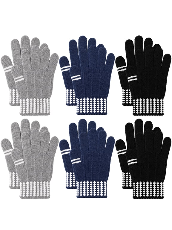 6 Pairs Kids Winter Gloves for Boys Girls, Kids Boys Winter Gloves, Kids Mittens Magic Warm Gloves Children Warm Wool Lined Gloves Toddler Knitted Ski Mittens for Ages 5-12