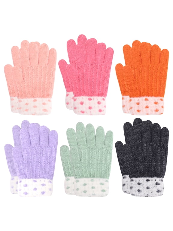 6 Pairs Kids Winter Gloves, Full Finger Stretchy Knitted Gloves, Soft Wool Gloves Children Stretchy Warm Mittens for Boys Girls 6-12