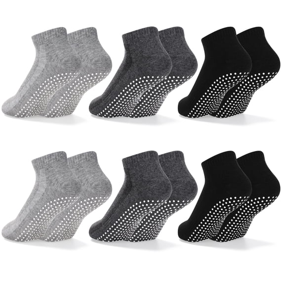 Bocaoying 6 Pairs Non Slip Socks with Grip, Anti Slip Socks with Cushion, Full Toe Ankle Fall Prevention Socks with Grip, Non Skid Socks for Yoga,Pilates,Dance,Ballet, 3 Colors Unisex