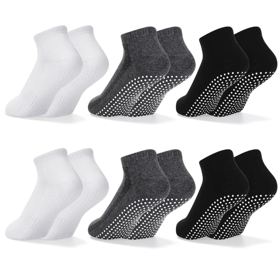 Bocaoying 6 Pairs Non Slip Socks with Grip, Anti Slip Socks with Cushion, Full Toe Ankle Fall Prevention Socks with Grip, Non Skid Socks for Yoga,Pilates,Dance,Ballet, 3 Colors Unisex