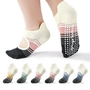BOCAOYING 6 Pack Yoga Socks with Grips for Women, Cotton Non Slip Pilate Socks, Open Top Athletic Grippy Socks with Comfort Stretchable Cuff for Yoga, Pilates, Ballet, US Size 5-9