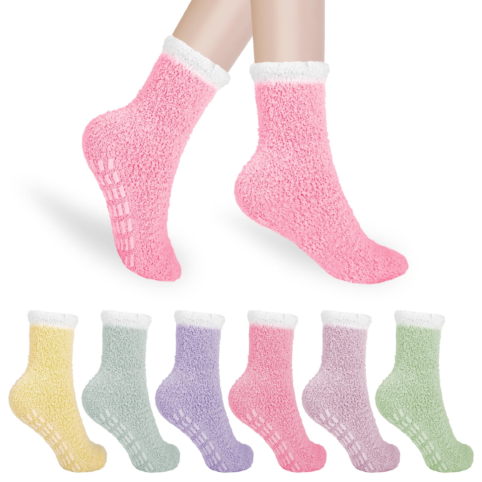 Bocaoying 6 Pairs Non Slip Socks for Womens with Grips, Anti Skid Fuzzy