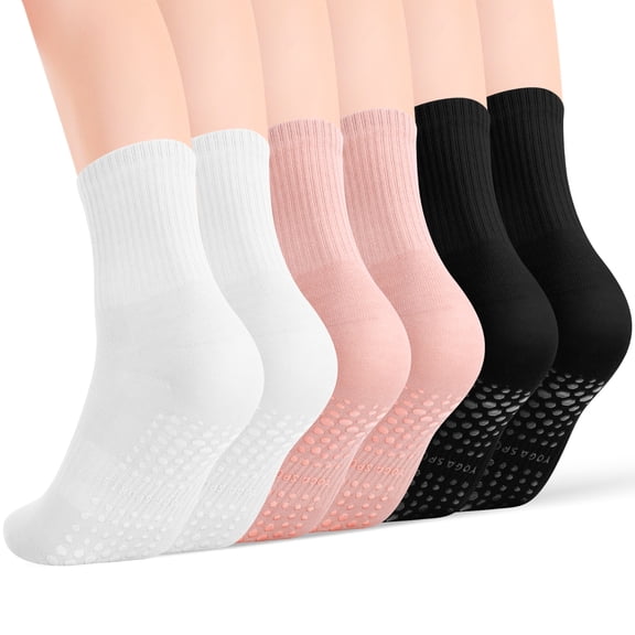 Bocaoying 6 Pairs Pilates Socks for Women, Breathable Cotton Geometric Gripper Socks, Stay-Put Elastic Athletic Socks for Barre Hospital US Size 5-9