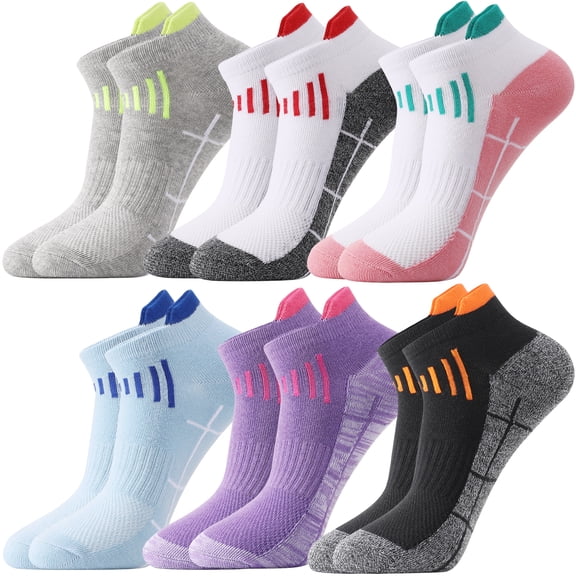 Bocaoying 6 Pairs Running Ankle Socks Unisex, Cushioned Low-Cut Athletic Socks, Moisture Wicking Cotton Training Socks, Non-Slip Sport Socks for Walking Hiking Cycling