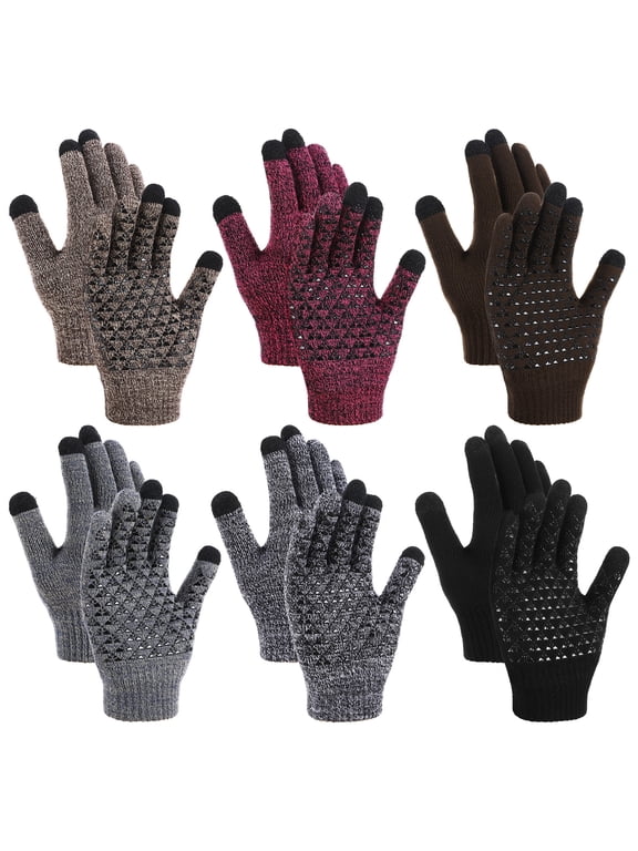 6 Pairs Winter Gloves for Men Women Touchscreen, Warm Knit Thermal Gloves Anti-Slip, Cold Weather Driving Texting Gloves