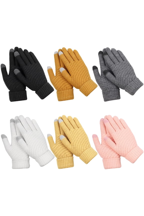 6 Pairs Winter Gloves for Women - Touchscreen Gloves for Women Cold Weather, Fashion Knit Mittens Warm Winter Gloves