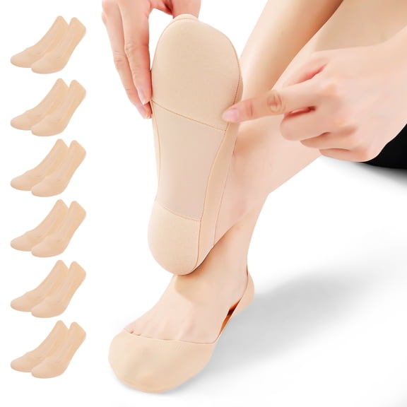 Bocaoying 6 Pairs Women's No-Show Socks Thickened Liner, Cushioned Toe & Heel Skin-Tone Socks with Non-Slip Grip, Thin & Breathable Cotton Socks for Flats, Loafers, Heels (Fits US 6.5-9.5)