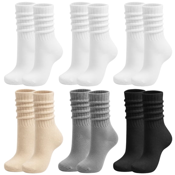Bocaoying 6 Pairs Women’s Crew Ankle Slouch Socks, 3-in-1 Soft & Breathable Scrunch Design for US Size 5.5-9